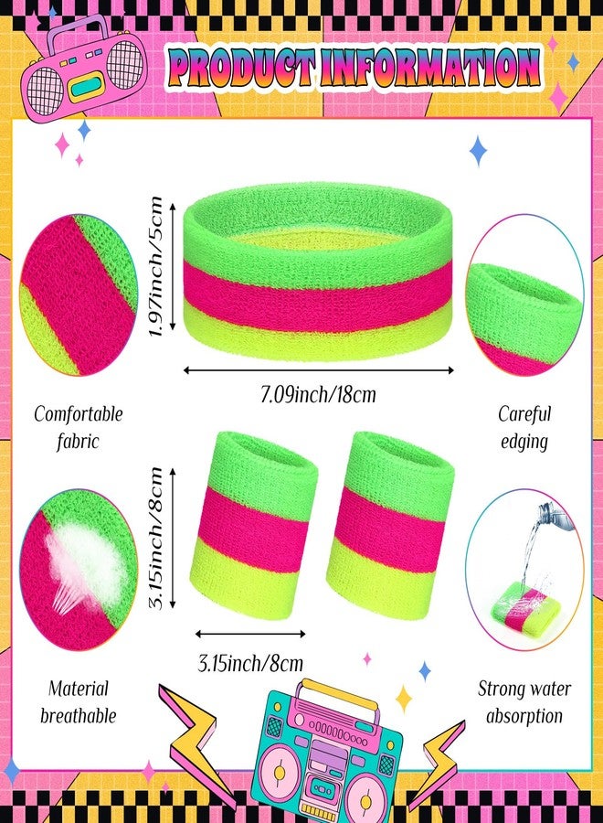 Knitgrip 3 Pack Neon Sweatbands Set 80s Wristband and Headband Color War Accessories Sports Sweatbands for Party Halloween,Christmas(Mixing Colors) - Image 2